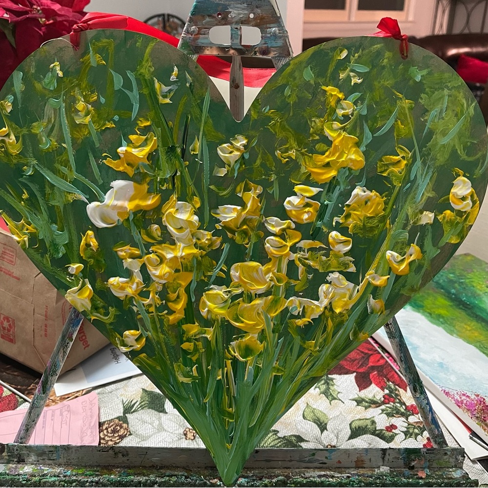 LARGE HAND PAINTED FLORAL HEART by me